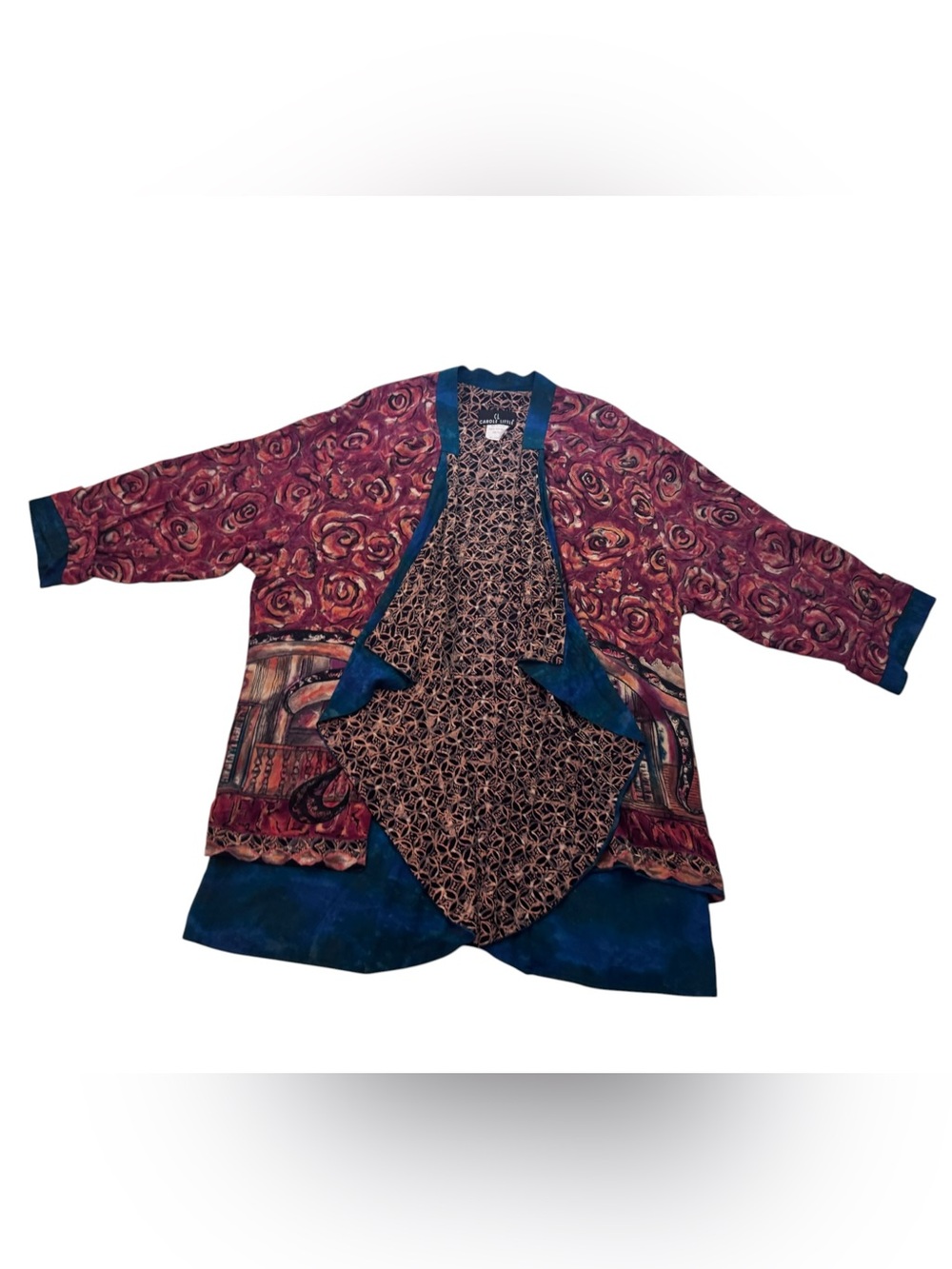Vintage Carole Little 90s Wearable Art Rayon Kimono Jacket Architectural Print
